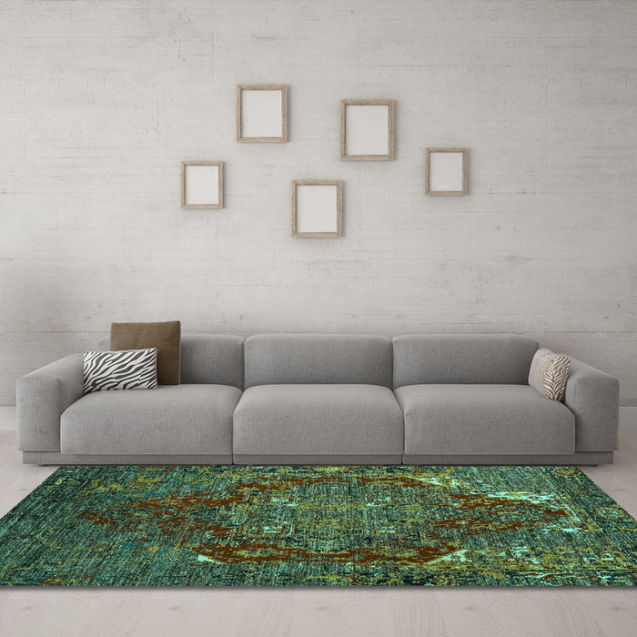 Machine Washable Persian Turquoise Traditional Area Rugs in a Living Room,, wshabs5088turq