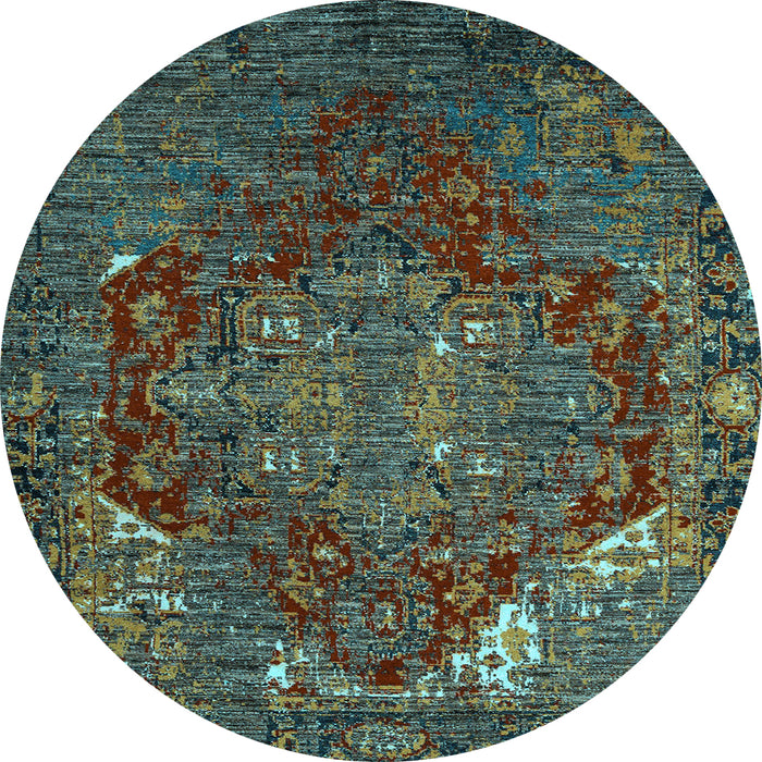 Round Machine Washable Persian Light Blue Traditional Rug, wshabs5088lblu