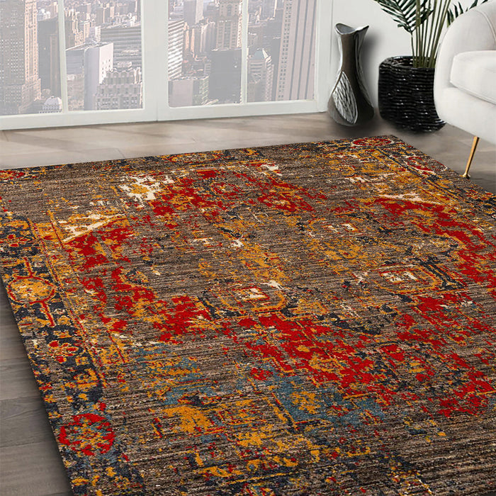 Machine Washable Abstract Saffron Red Rug in a Family Room, wshabs5088