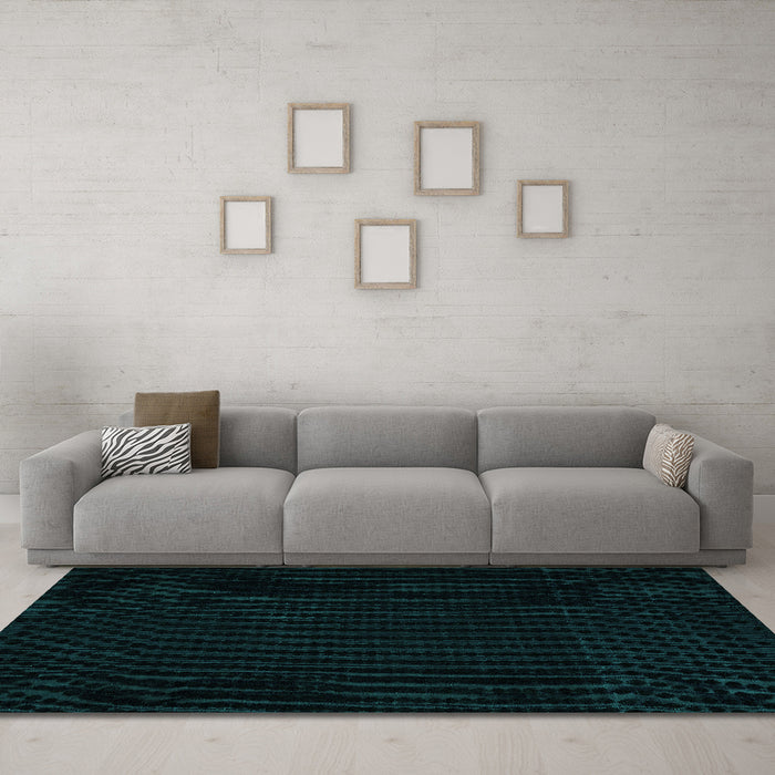 Machine Washable Abstract Turquoise Modern Area Rugs in a Living Room,, wshabs5089turq