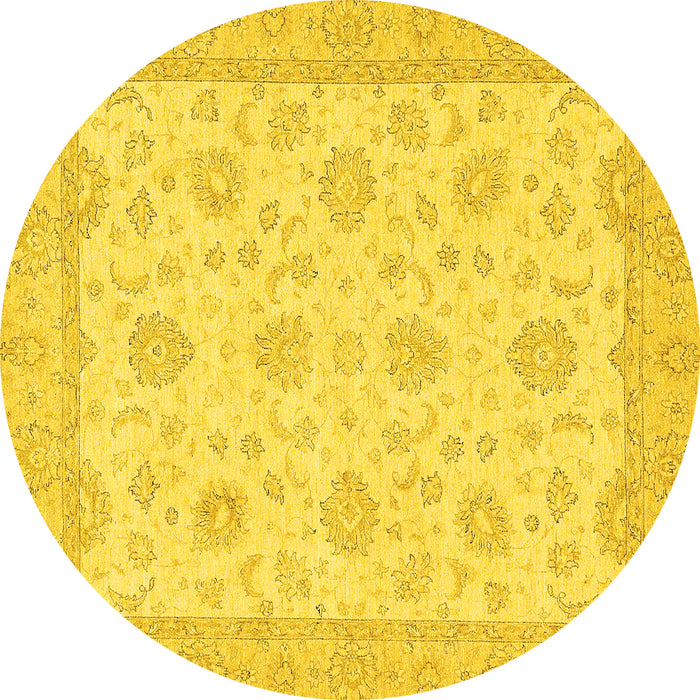 Round Machine Washable Oriental Yellow Traditional Rug, wshabs508yw