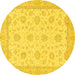 Round Machine Washable Oriental Yellow Traditional Rug, wshabs508yw