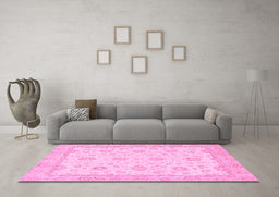 Machine Washable Oriental Pink Traditional Rug in a Living Room, wshabs508pnk