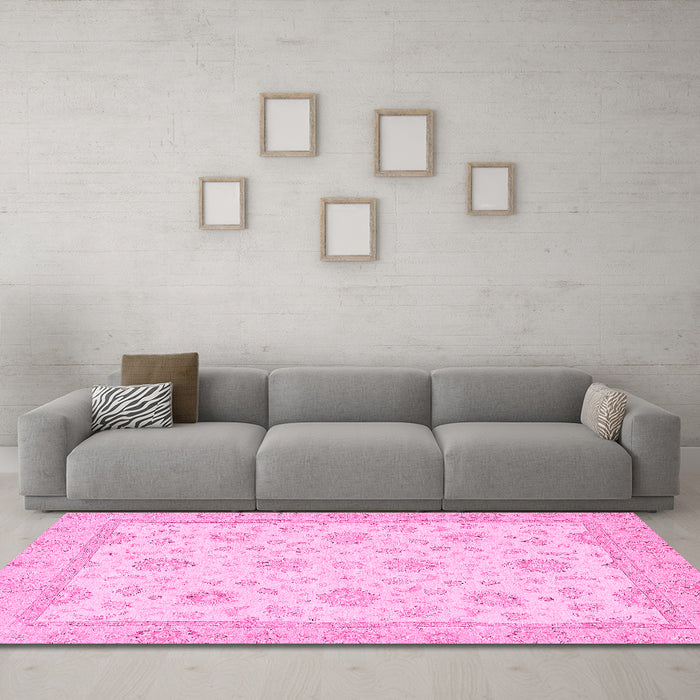 Machine Washable Oriental Pink Traditional Rug in a Living Room, wshabs508pnk