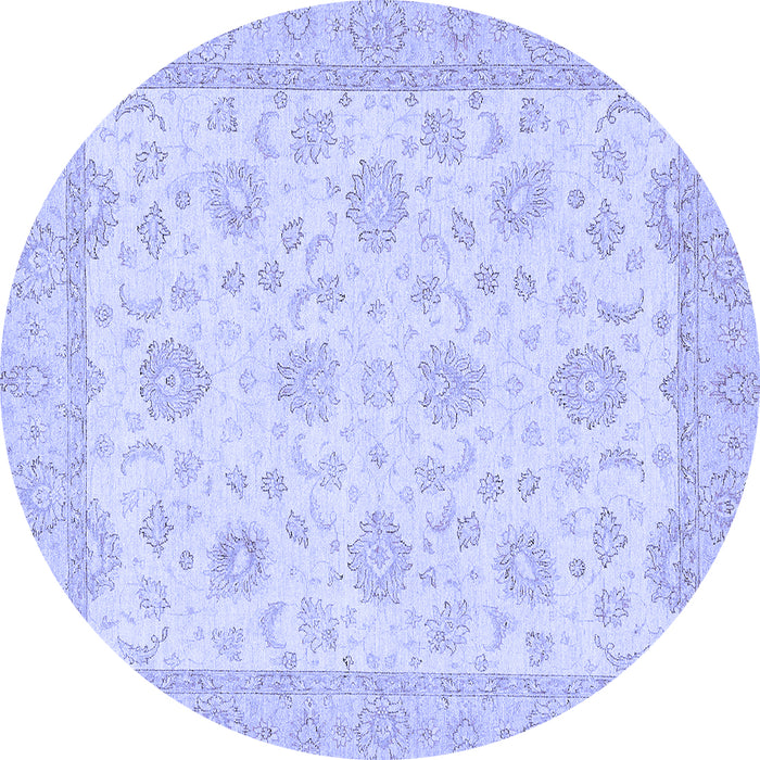 Round Machine Washable Oriental Blue Traditional Rug, wshabs508blu