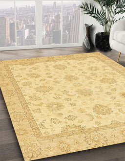 Abstract Mustard Yellow Oriental Rug in Family Room, abs508