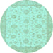 Round Oriental Light Blue Traditional Rug, abs508lblu