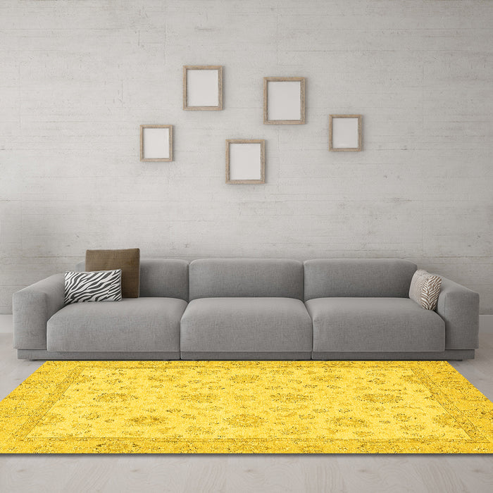 Machine Washable Oriental Yellow Traditional Rug in a Living Room, wshabs508yw