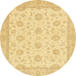 Round Abstract Mustard Yellow Oriental Rug, abs508