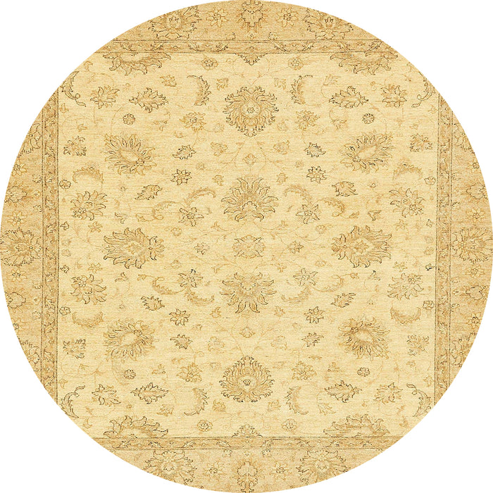 Round Machine Washable Abstract Mustard Yellow Rug, wshabs508