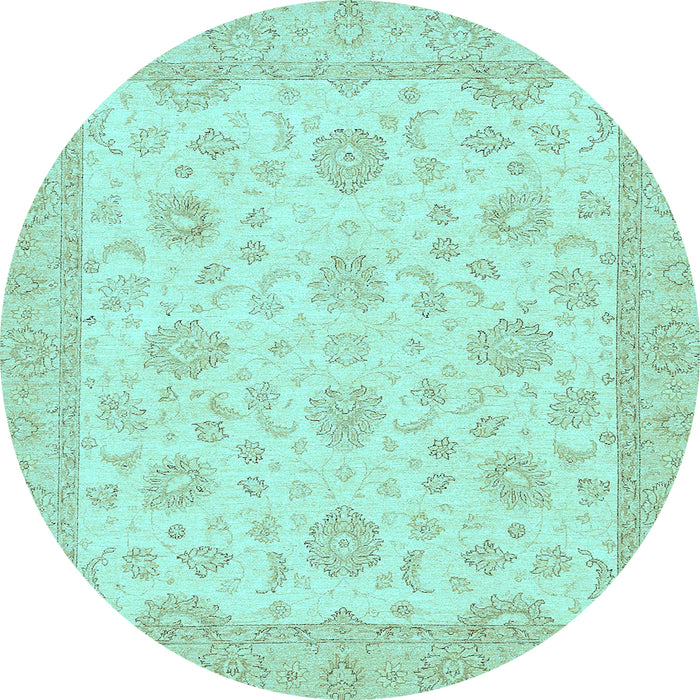 Round Machine Washable Oriental Light Blue Traditional Rug, wshabs508lblu