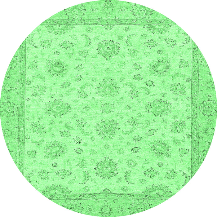 Round Machine Washable Oriental Emerald Green Traditional Area Rugs, wshabs508emgrn