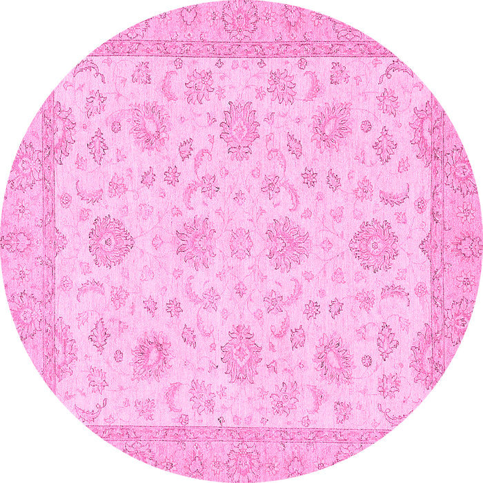Round Machine Washable Oriental Pink Traditional Rug, wshabs508pnk