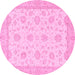 Round Machine Washable Oriental Pink Traditional Rug, wshabs508pnk