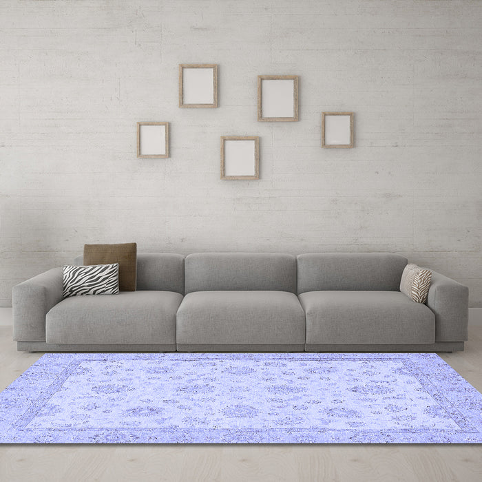 Machine Washable Oriental Blue Traditional Rug in a Living Room, wshabs508blu