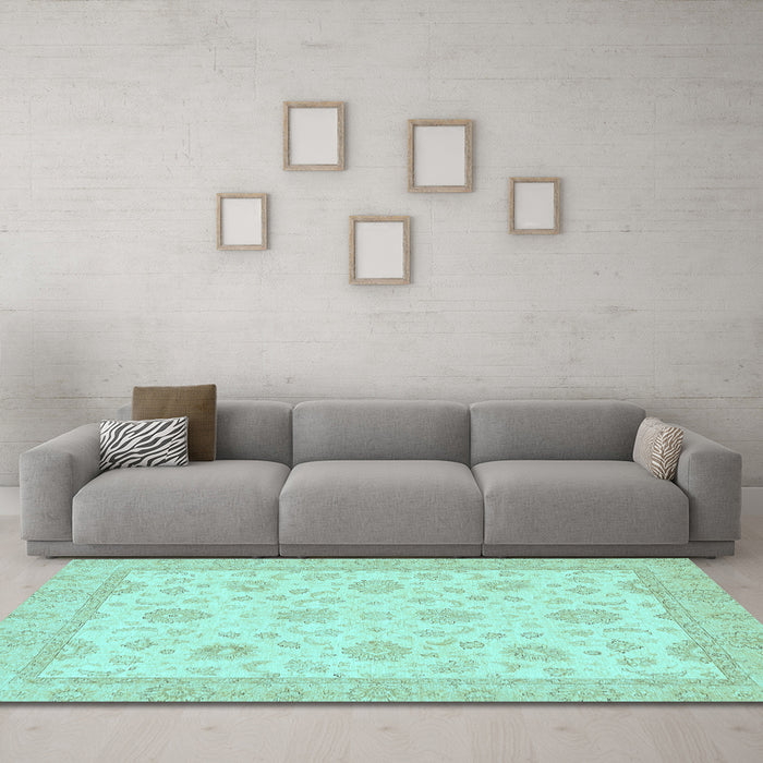 Machine Washable Oriental Light Blue Traditional Rug in a Living Room, wshabs508lblu