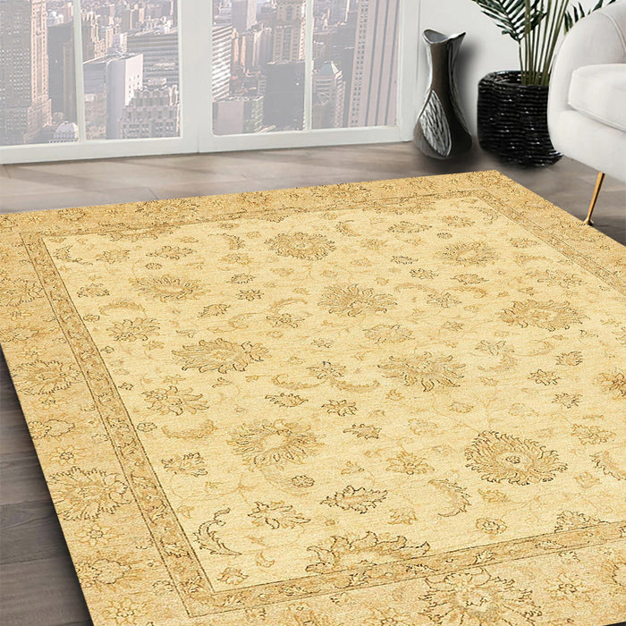 Machine Washable Abstract Mustard Yellow Rug in a Family Room, wshabs508