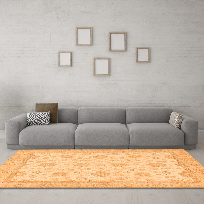 Machine Washable Oriental Orange Traditional Area Rugs in a Living Room, wshabs508org