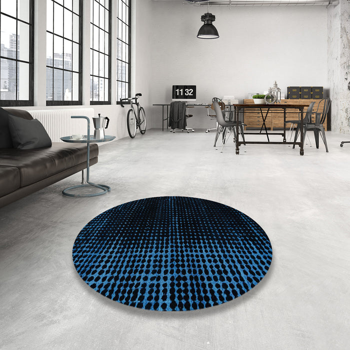 Round Abstract Black Modern Rug in a Office, abs5090