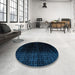 Round Machine Washable Abstract Black Rug in a Office, wshabs5090