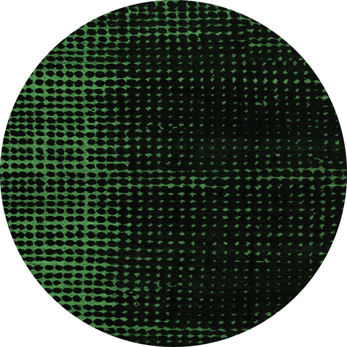 Round Machine Washable Abstract Emerald Green Modern Area Rugs, wshabs5090emgrn