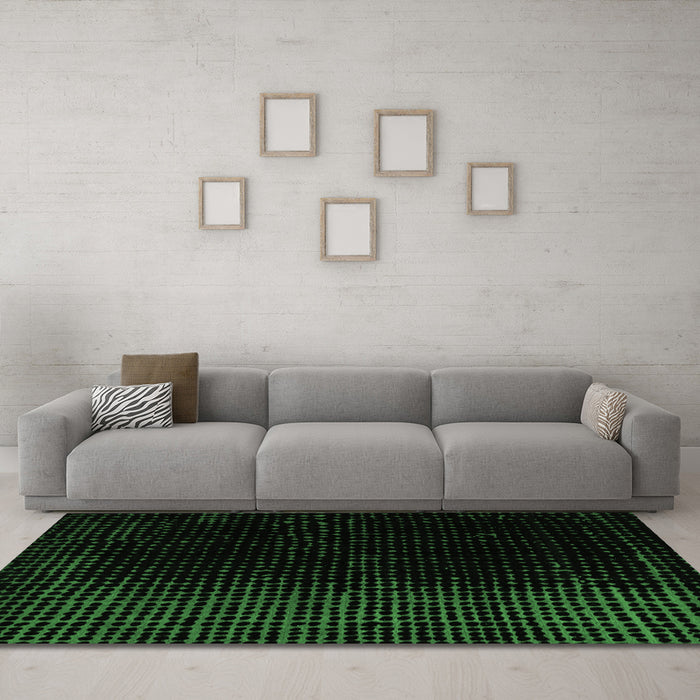 Machine Washable Abstract Emerald Green Modern Area Rugs in a Living Room,, wshabs5091emgrn