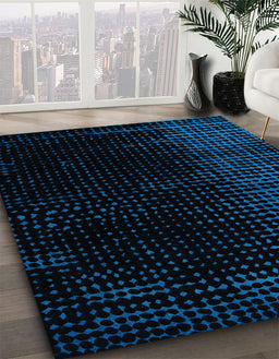 Abstract Blue Modern Rug in Family Room, abs5091