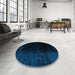 Round Abstract Blue Modern Rug in a Office, abs5091