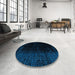 Round Machine Washable Abstract Blueberry Blue Rug in a Office, wshabs5091
