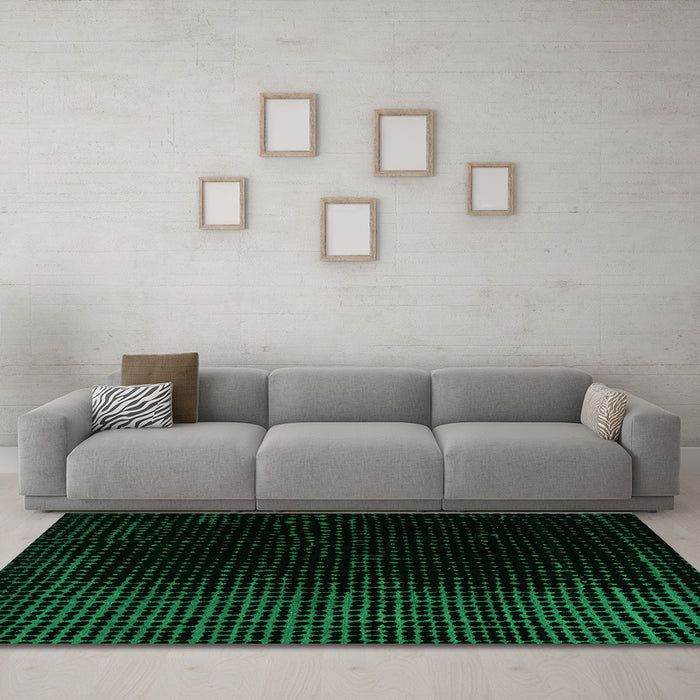 Machine Washable Abstract Green Modern Area Rugs in a Living Room,, wshabs5091grn