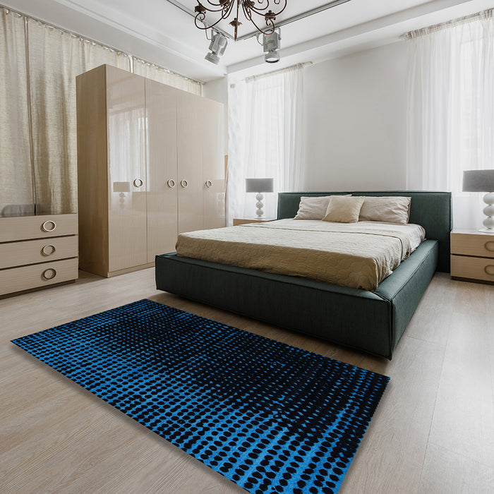 Abstract Blue Modern Rug in a Bedroom, abs5091