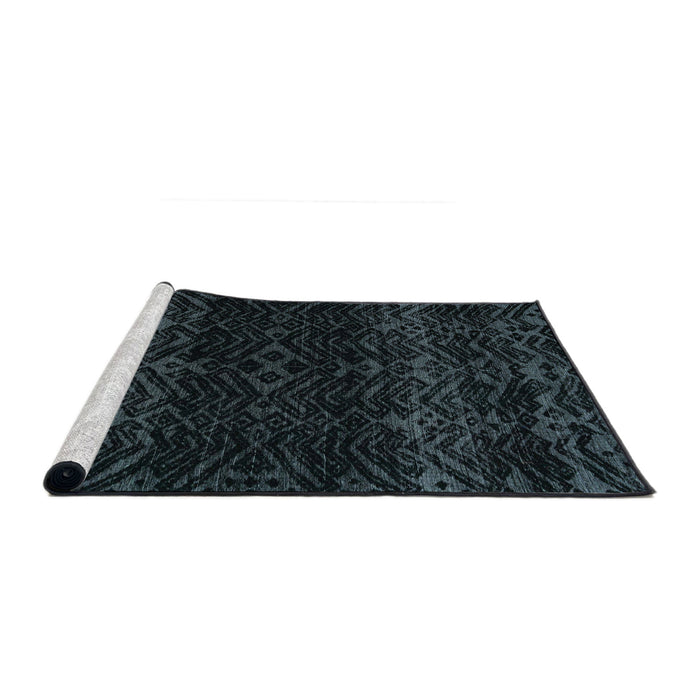 Sideview of Machine Washable Abstract Blue Moss Green Rug, wshabs5092
