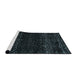 Sideview of Machine Washable Abstract Blue Moss Green Rug, wshabs5092