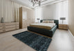 Abstract Blue Moss Green Modern Rug in a Bedroom, abs5092