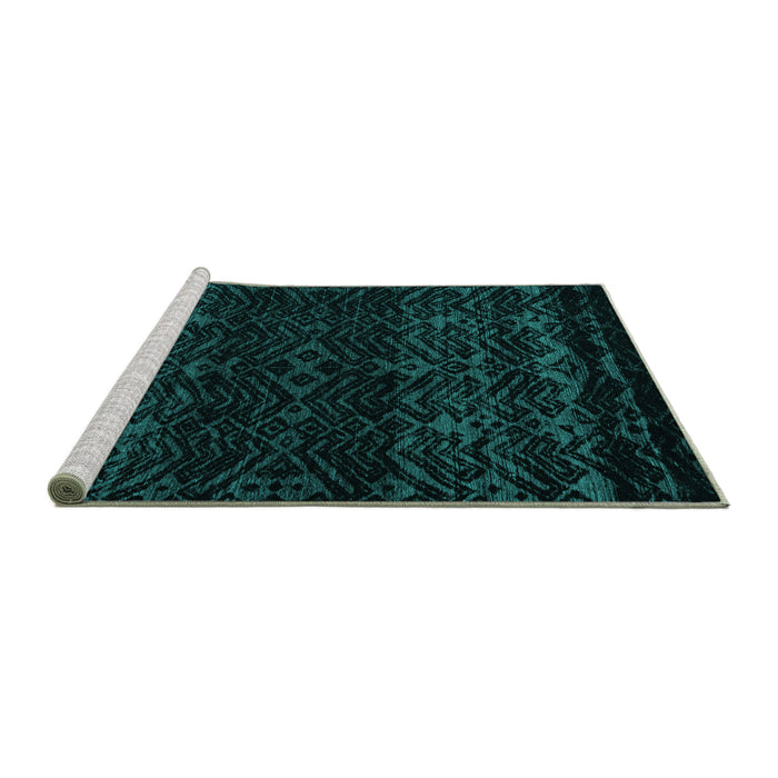 Sideview of Machine Washable Abstract Turquoise Modern Area Rugs, wshabs5092turq