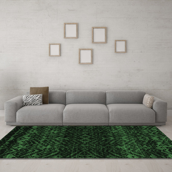 Machine Washable Abstract Emerald Green Modern Area Rugs in a Living Room,, wshabs5092emgrn