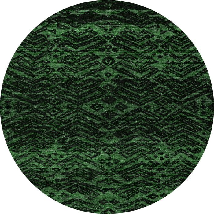 Round Machine Washable Abstract Emerald Green Modern Area Rugs, wshabs5092emgrn