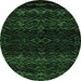 Round Machine Washable Abstract Emerald Green Modern Area Rugs, wshabs5092emgrn