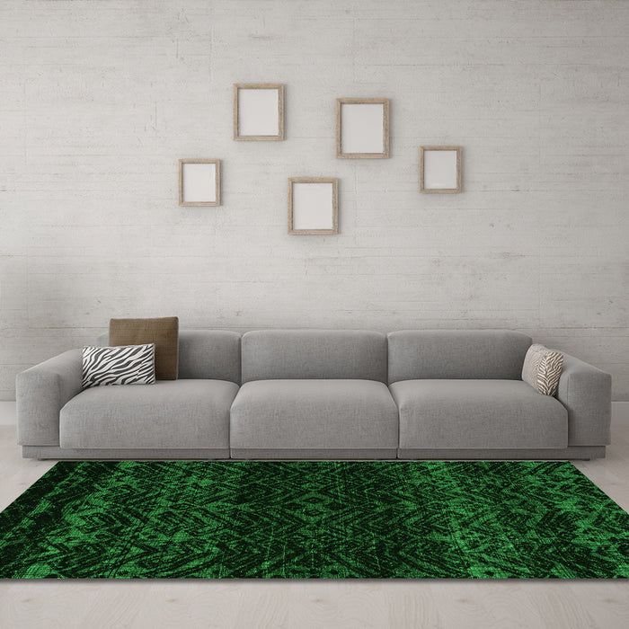 Machine Washable Abstract Green Modern Area Rugs in a Living Room,, wshabs5092grn