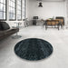 Round Machine Washable Abstract Blue Moss Green Rug in a Office, wshabs5092