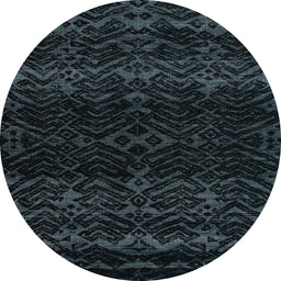 Round Machine Washable Abstract Blue Moss Green Rug, wshabs5092