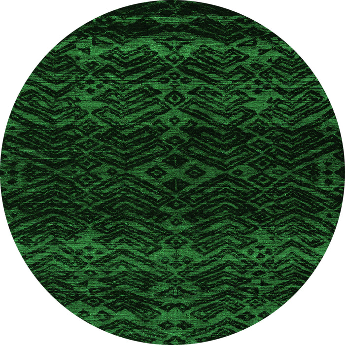 Round Machine Washable Abstract Green Modern Area Rugs, wshabs5092grn
