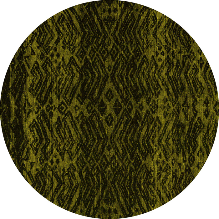 Round Machine Washable Abstract Yellow Modern Rug, wshabs5092yw