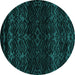 Round Machine Washable Abstract Turquoise Modern Area Rugs, wshabs5092turq