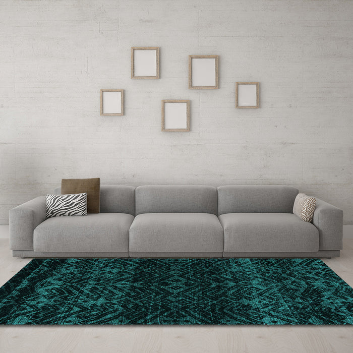 Machine Washable Abstract Turquoise Modern Area Rugs in a Living Room,, wshabs5092turq