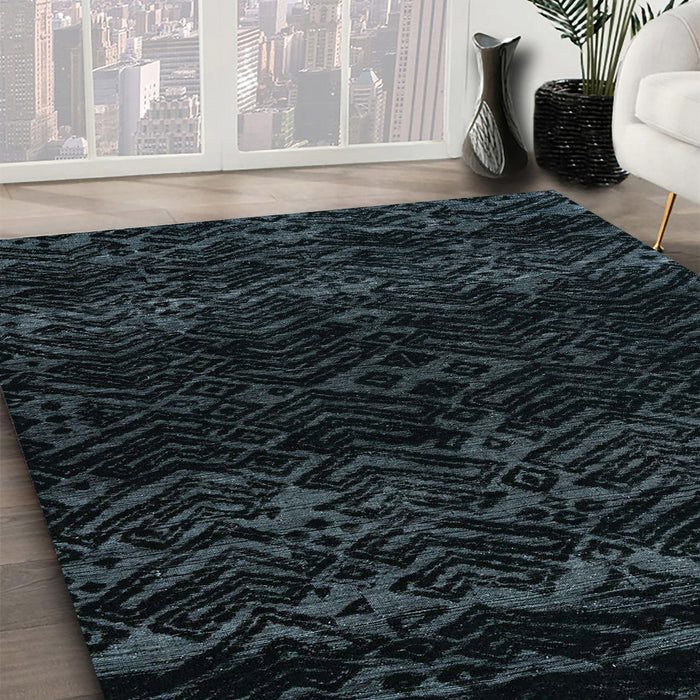 Machine Washable Abstract Blue Moss Green Rug in a Family Room, wshabs5092