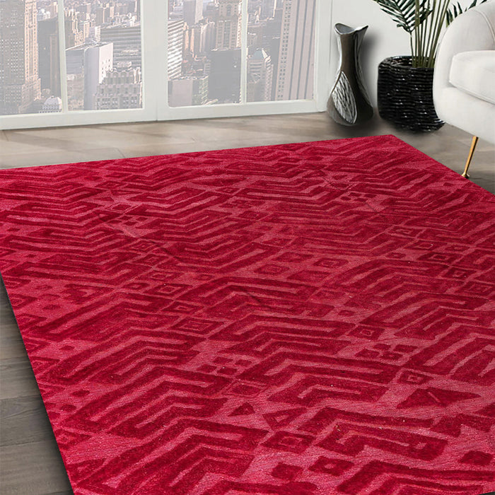 Machine Washable Abstract Red Rug in a Family Room, wshabs5093