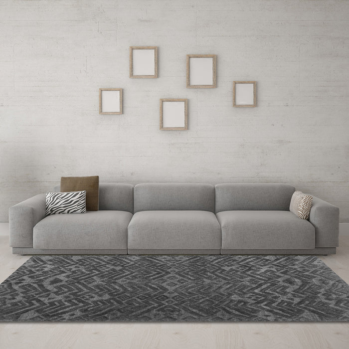 Machine Washable Abstract Gray Modern Rug in a Living Room,, wshabs5093gry