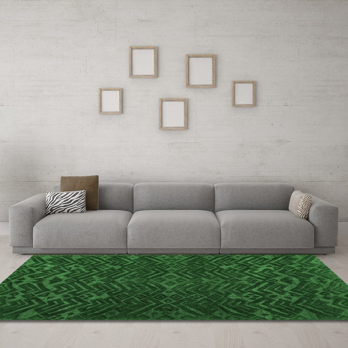 Machine Washable Abstract Emerald Green Modern Area Rugs in a Living Room,, wshabs5093emgrn