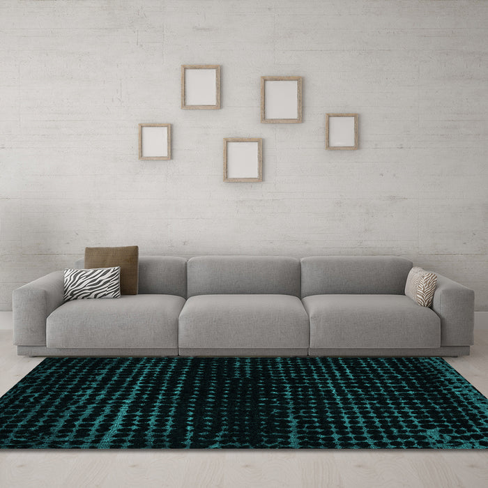 Machine Washable Abstract Turquoise Modern Area Rugs in a Living Room,, wshabs5094turq